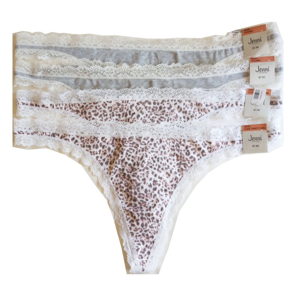 *50off3* NWT Jenni 4-PK Lace-Trim Thong Underwear XXXL 3XL Cotton Blend